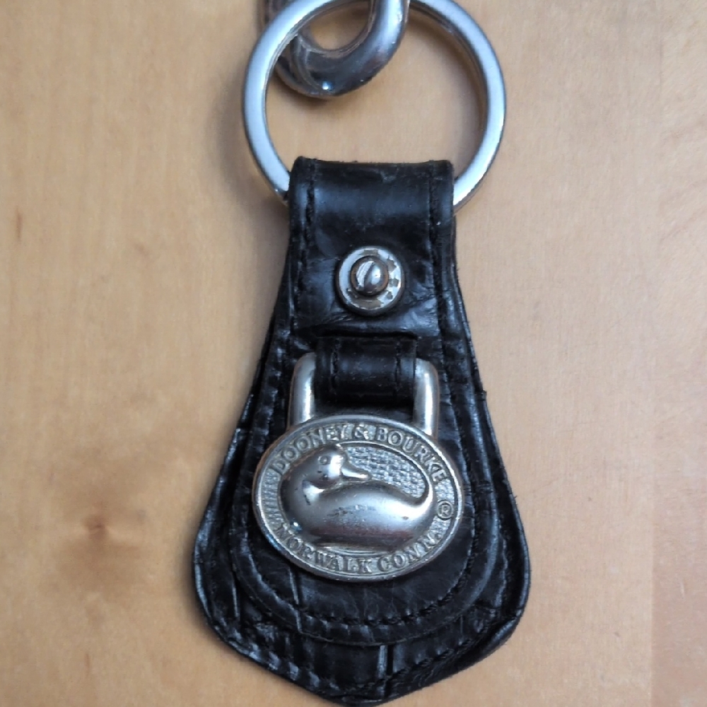 Dooney & Bourke Vintage Black Leather Key Fob with Silver Accents